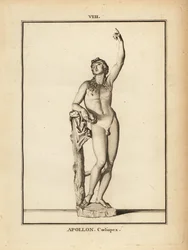 Estátua do deus romano Apollo Coelispex, olhando para o céu