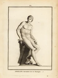 Estátua do deus romano Apolo, inventor da música, nua sentada