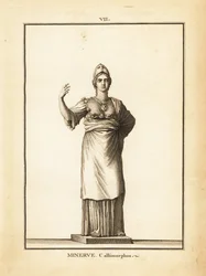 Estátua da deusa romana da sabedoria Minerva Callimorphos, com capacete