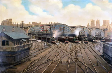 Locomotivas a vapor na York Station, Yorkshire, c 1910