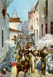 Luta de rua em Santiago, Cuba, guerra hispano-americana, 1898