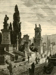 Rua dos túmulos em Atenas, restaurada, 1890.