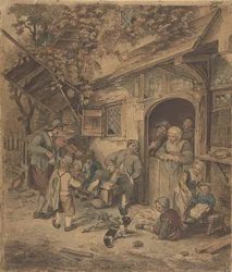 Violinista passeando na porta de uma cervejaria, 1625-85.