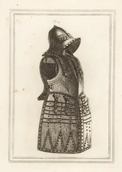 Armadura com morrião preto ou armadura de arcabuzeiro