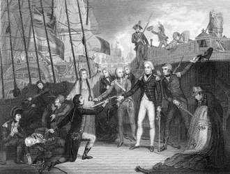 Rendição do navio espanhol San Josef após a Batalha de Cape St Vincent, 1797