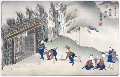 Levantamento da entrada de uma mina, Japão, c 1850