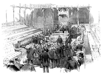 Juramento de deputados na Câmara dos Comuns, Westmister, Londres, c1905