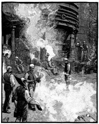 Exploração de alto-forno e fundição de ferro em porcos, Siemens iron and steel works, Wales, 1885