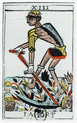 Carta de Tarô da Morte, o Ceifador, Tarô Noblet, século XVII.