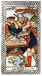 Carta de tarô do Malabarista ou Mountebank, tarô parisiense, 1500.