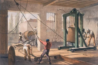 Fio de telégrafo nas obras de Greenwich, c1865