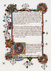 Página de texto com letra inicial iluminada, início do século XV