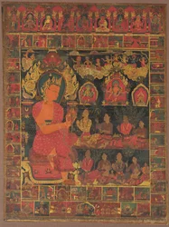 Thangka com a Pregação do Buda Bejeweled, 1648.