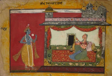 A abordagem de Krishna. Página de um Rasamanjari, c. 1660-1670.