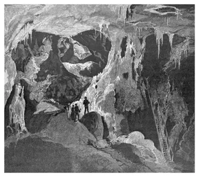 The Arch Cave olhando para o norte, Jenolan Caves, Nova Gales do Sul, Austrália, 1886