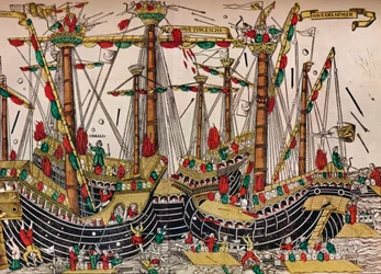 A Batalha de Zonchio Navarino, c1499