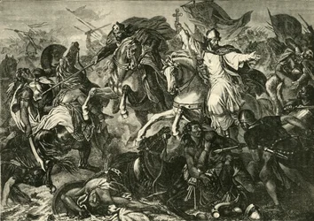 O Bispo de Ratisbona na Batalha de Augsburgo, Batalha de Lechfeld 955, 1890.