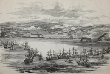 O esquadrão britânico-francês em Sebastopol, ca 1855