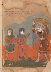 O camponês cativo com suas duas esposas, Folio de um Kalila wa Dimna, século XVIII.