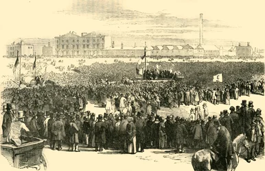 A Reunião de Cartistas sobre Kennington Common, 1848, c1878.