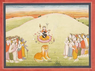 A Criação de Durga: Página de um Markandeya Purana Disperso ..., ca. 1810-20.