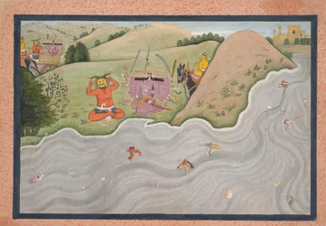 O demônio Marichi tenta dissuadir Ravana ... de uma série dispersa de Ramayana, ca. 1780