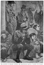 A angústia na Irlanda: Fora do tribunal, Galway - Waiting for Relief, século XIX