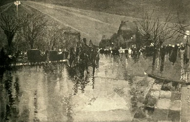 A luz elétrica em Madison Square, Nova York, em uma noite nublada, 1882.