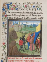 A Embaixada de Pedro, o Eremita e Herluin em Kerbogha. Miniatura da História de William of Tyre, 1460s
