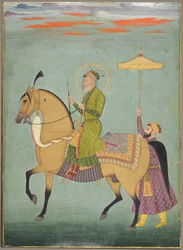 O imperador Alamgir reinou 1658-1707 a cavalo, c. 1690-1710.