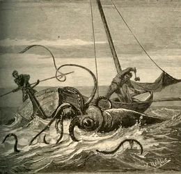 A batalha dos pescadores com a lula gigante, 1881.
