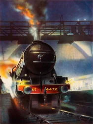 O escocês voador, famosa locomotiva nº 4472, saindo de Kings Cross, 1935.