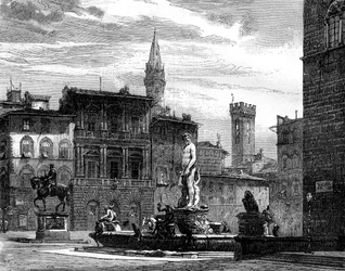 A fonte de Netuno, Piazza della Signoria, Florença, Itália, século XIX