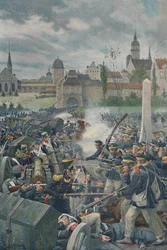 O exército francês deixando Leipsic, 1813, 1896.