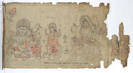 A Deusa Vasudhara flanqueada por Kubera e uma Durga Fragmentária, datada de 1651.