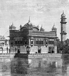 O Templo Dourado e o Lago da Imortalidade em Amritsar, Índia, 1895