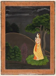 A heroína que espera ansiosamente por seu amante ausente Utka Nayaka, c. 1750-55.
