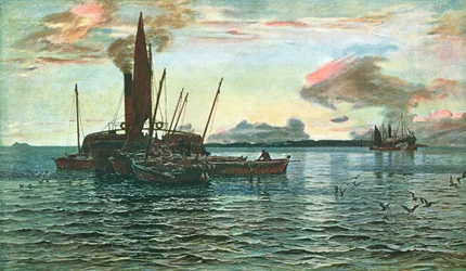 O mercado de arenques no mar no Loch Fyne, Argyll, 1884, c1902.