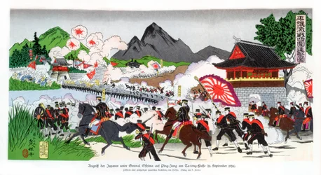 Os japoneses liderados pelo general Oshima invadem Ping Yang, Coréia, 14 de setembro de 1894, 1900