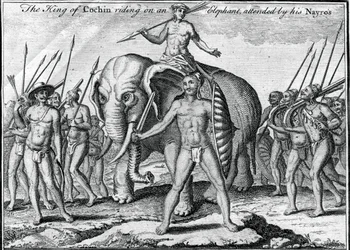 O rei de Cochim montado em um elefante, com a presença de seu Nayros, c1745