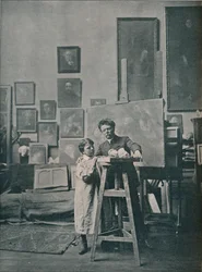 O falecido Eugene Carriere em seu estúdio, c1870-1890, 1906
