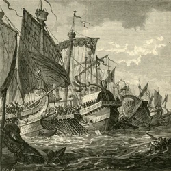 A batalha naval fora do cabo Pelorus, 1890.