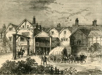 Old Tabard Inn, no século XVII, c1878.