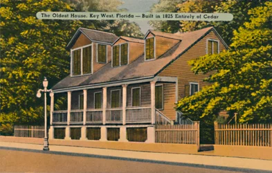A casa mais antiga, Key West, Flórida - construída em 1825, inteiramente de cedro, c1940s