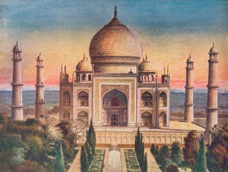 A jóia inigualável da arquitetura de Mohammerdan: o Taj Mahal em Agra, 1908.