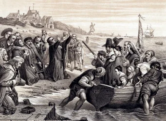 Os Padres Peregrinos deixando Delft Haven em sua viagem à América, julho de 1620 1878