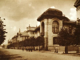 As casas de Ponizovsky e Mindovsky na rua Povarskaya, Moscou, Rússia, 1900