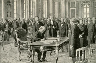 O primeiro ministro da Grã-Bretanha que assina o Tratado de Paz, 1919.