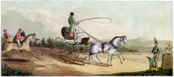O príncipe regente dirigindo a sra. Q no caminho para Brighton, final do século 18 ou início do século 19 1890