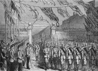 O retorno das tropas de Ashantee, c1880